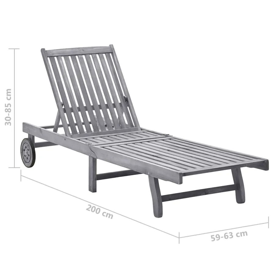 Chaise longue de jardin avec coussin Gris Bois d'acacia solide - 6