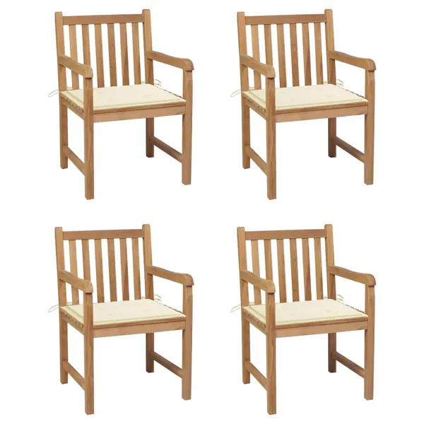 Chaises de jardin lot de 4 et coussins crème bois teck solide