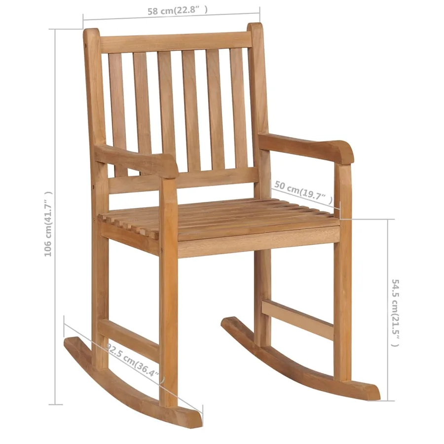 Chaise à bascule avec coussin rouge Bois de teck solide - 11