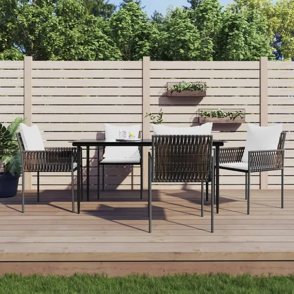Ensemble à manger de jardin 5 pcs coussins résine tressée acier