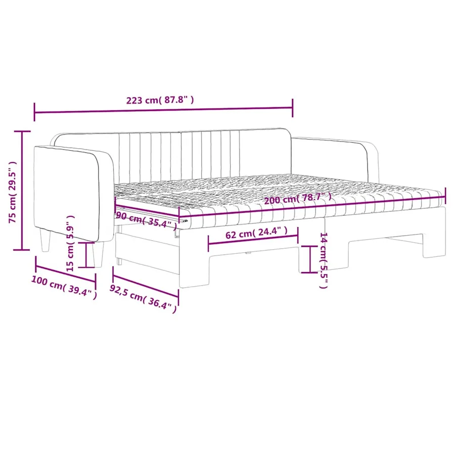 Lit de jour avec gigogne et matelas vert foncé 90x200cm velours - 12