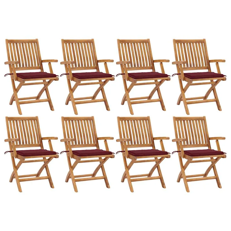 Chaises pliables de jardin avec coussins lot de 8 Teck solide