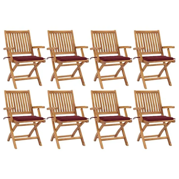 Chaises pliables de jardin avec coussins lot de 8 Teck solide