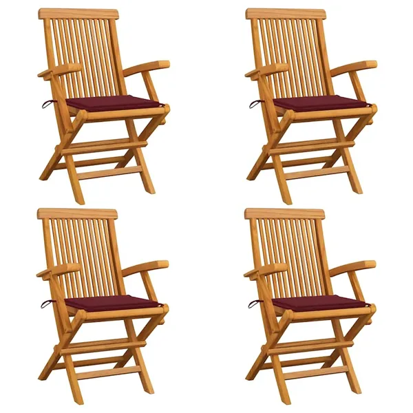 Chaises de jardin avec coussins rouge bordeaux lot de 4 Teck