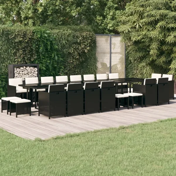 Ensemble à manger de jardin 21pcs coussins noir résine tressée