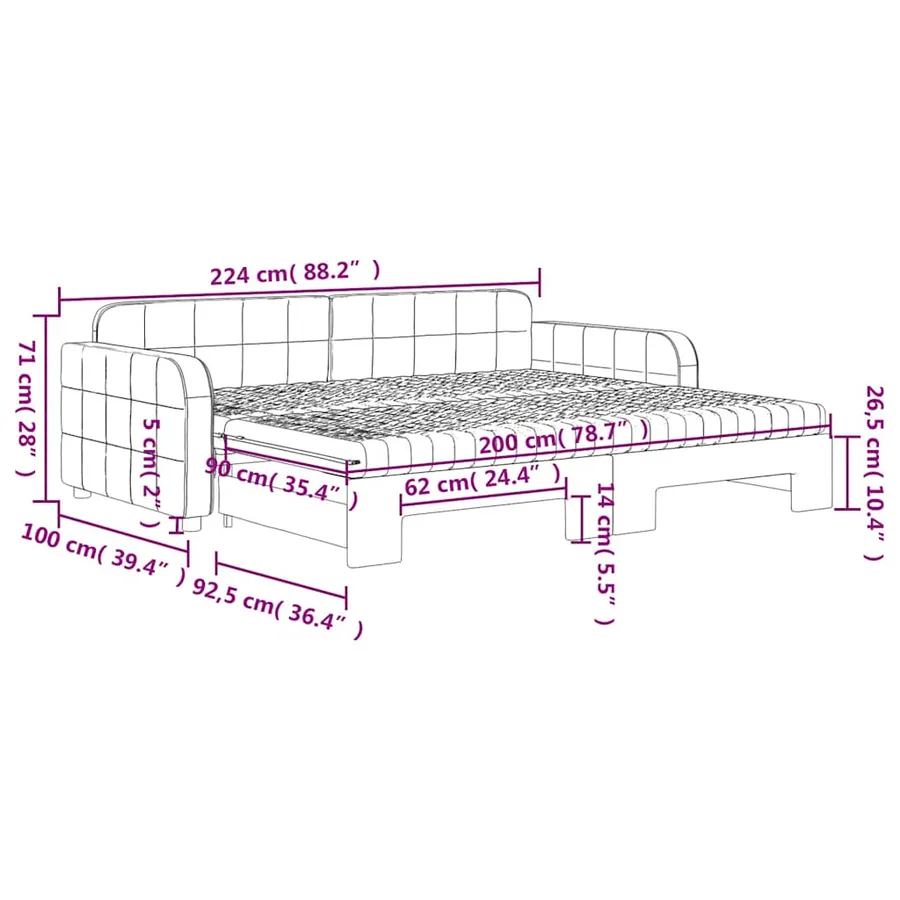 Lit de jour avec gigogne et matelas vert foncé 90x200cm velours - 12