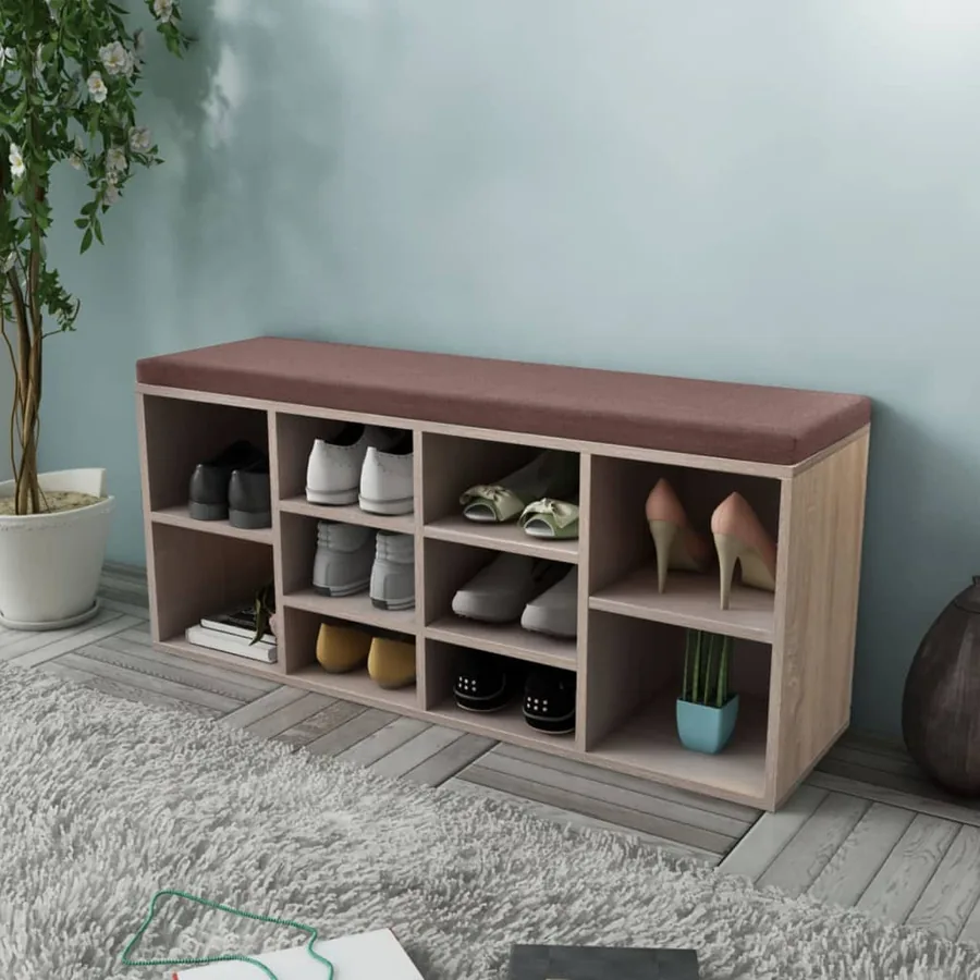Banc de rangement à chaussures 10 compartiments Couleur chêne