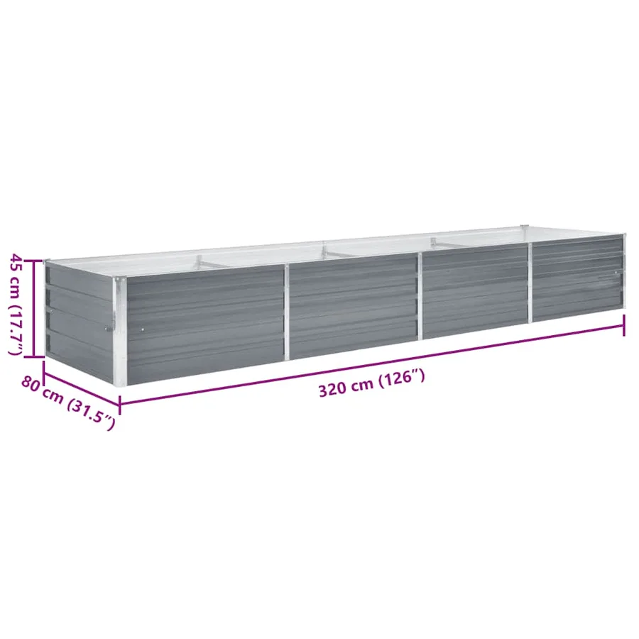 Lit surélevé de jardin Acier galvanisé 320x80x45 cm Gris - 7