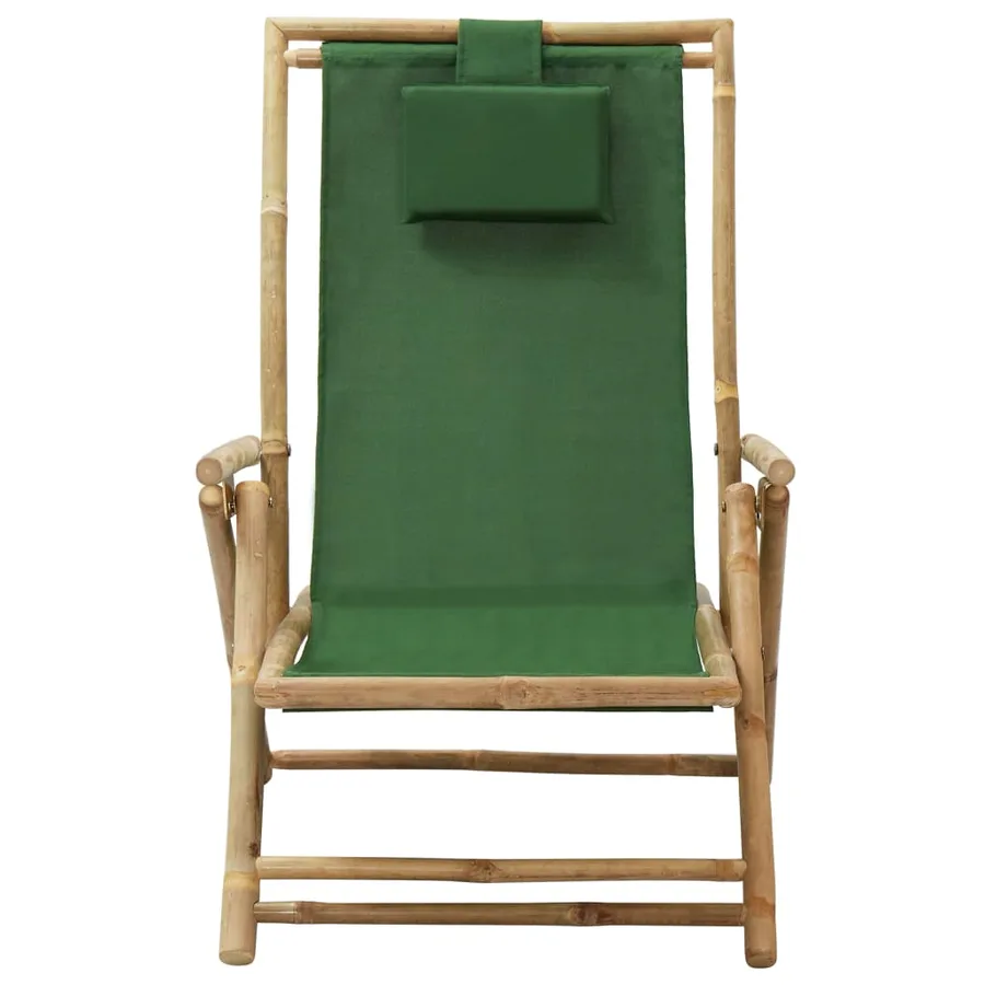 Chaise de relaxation inclinable Vert Bambou et tissu - 2