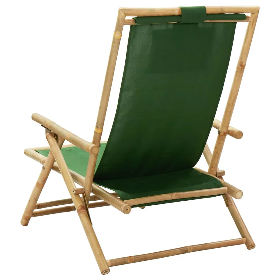 Chaise de relaxation inclinable Vert Bambou et tissu - 4
