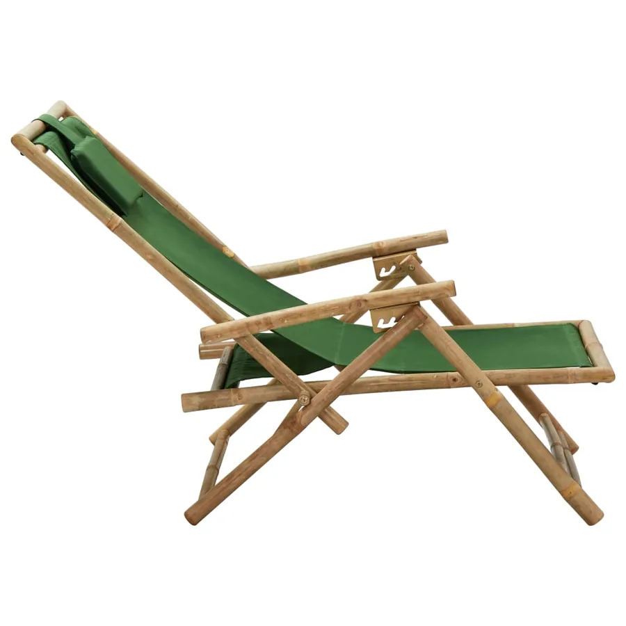 Chaise de relaxation inclinable Vert Bambou et tissu - 5