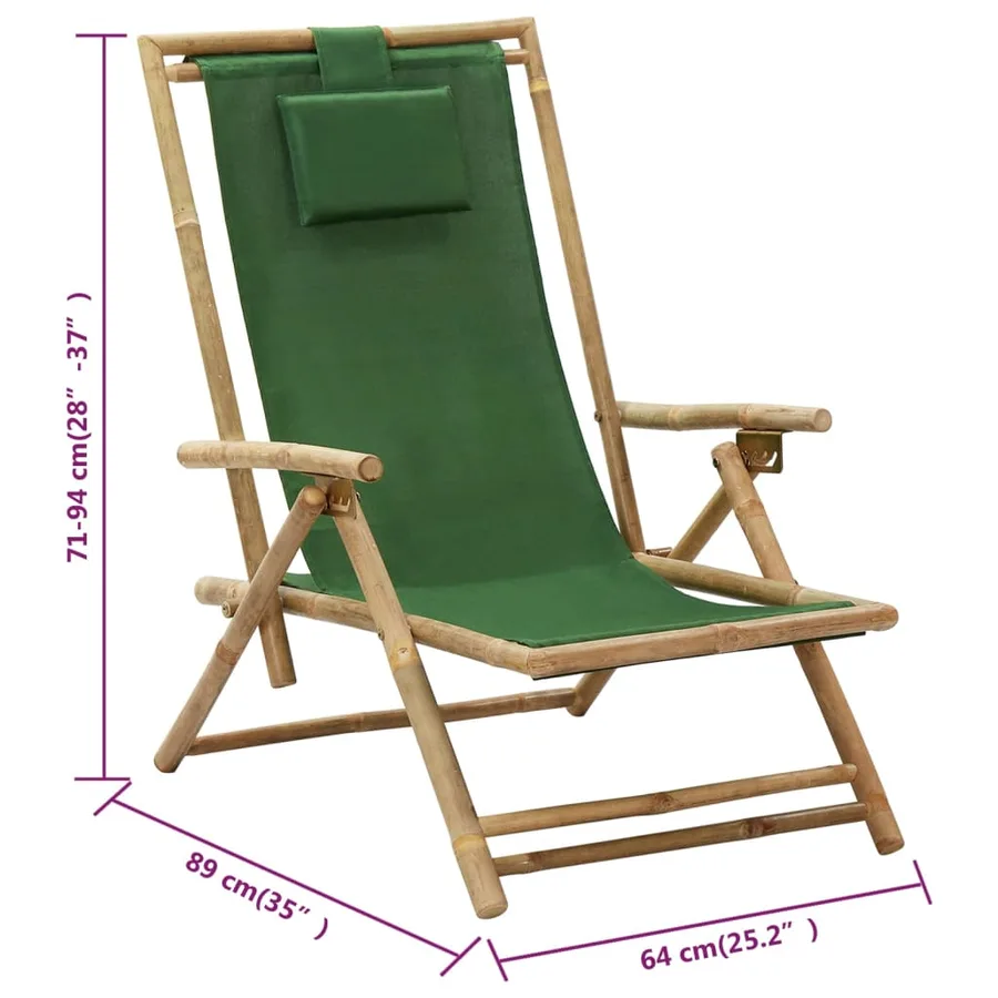 Chaise de relaxation inclinable Vert Bambou et tissu - 8