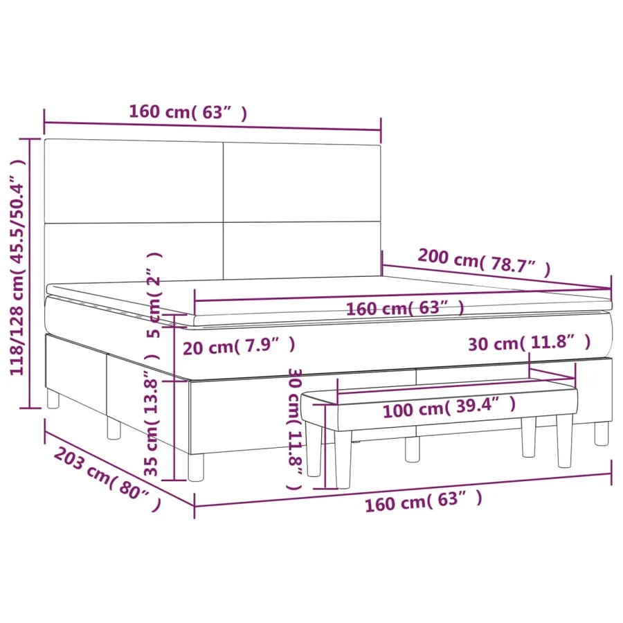Sommier à lattes de lit avec matelas Gris foncé 160x200cm Tissu - 8
