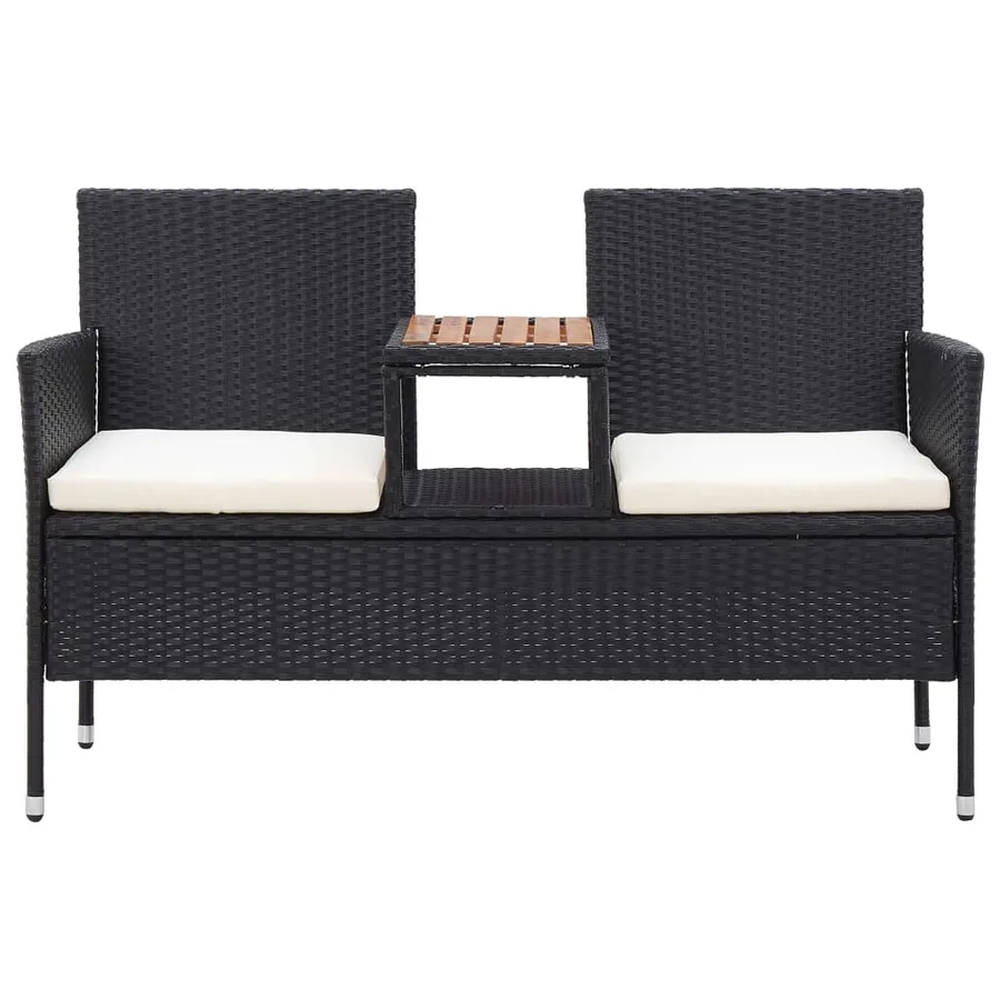 Banc de jardin 2places et table à thé 143cm Résine tressée Noir - 2