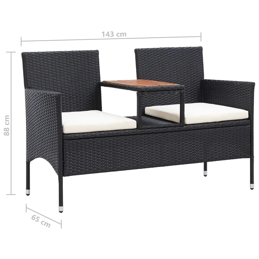 Banc de jardin 2places et table à thé 143cm Résine tressée Noir - 6