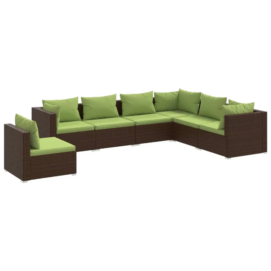 Salon de jardin 7 pcs avec coussins Résine tressée Marron - 2