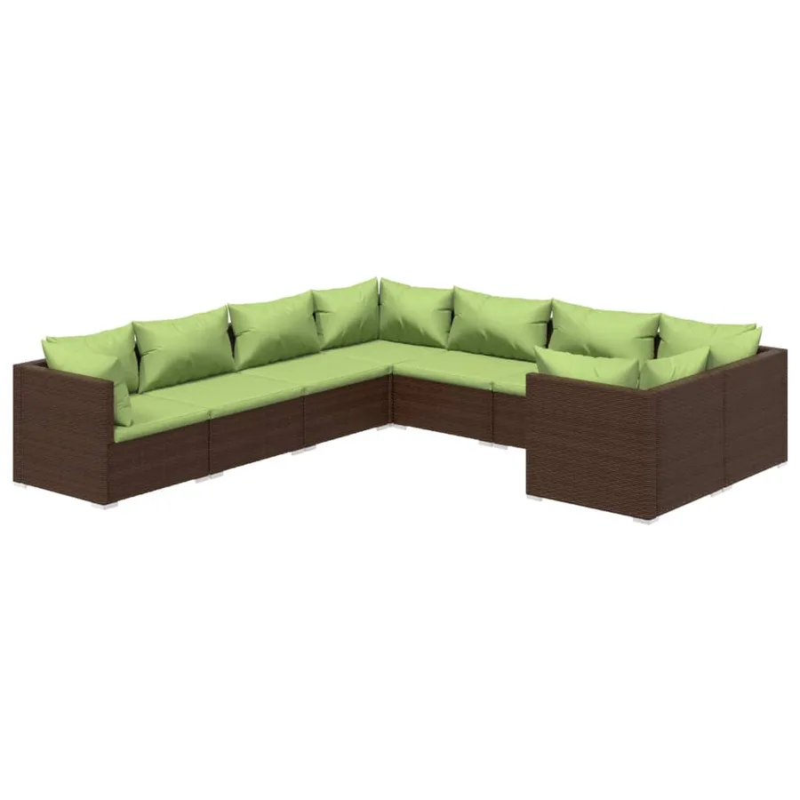 Salon de jardin 8 pcs avec coussins Résine tressée Marron - 2
