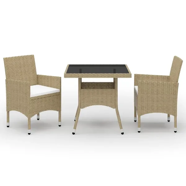 Ensemble à manger de jardin 3 pcs Beige Résine tressée et verre