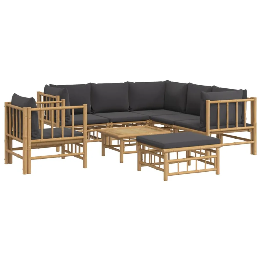 Salon de jardin 8 pcs avec coussins gris foncé bambou - 3