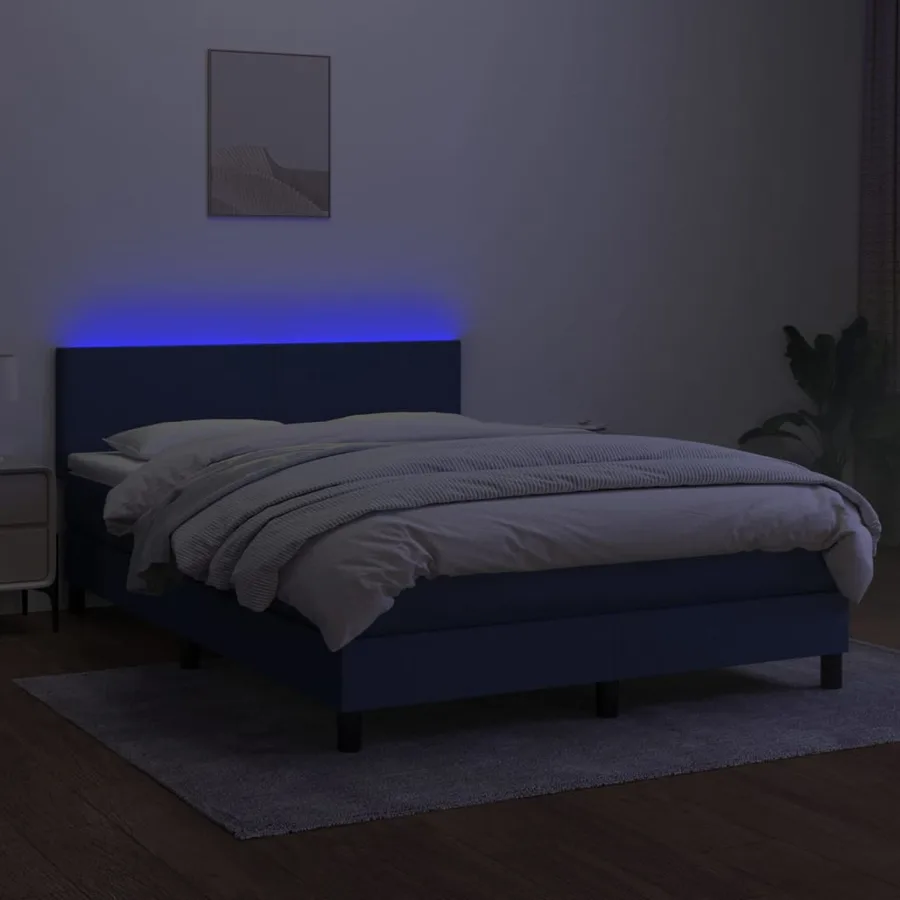 Sommier à lattes de lit avec matelas LED Bleu 140x200 cm Tissu - 4