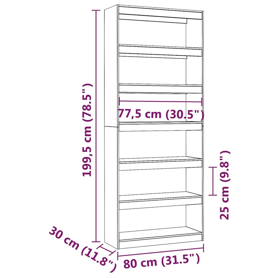 Bibliothèque/Séparateur de pièce Blanc 80x30x199,5cm Pin massif - 8