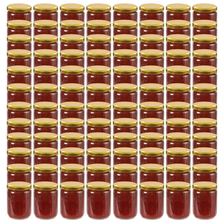 Pots à confiture avec couvercle doré 96 pcs Verre 230 ml