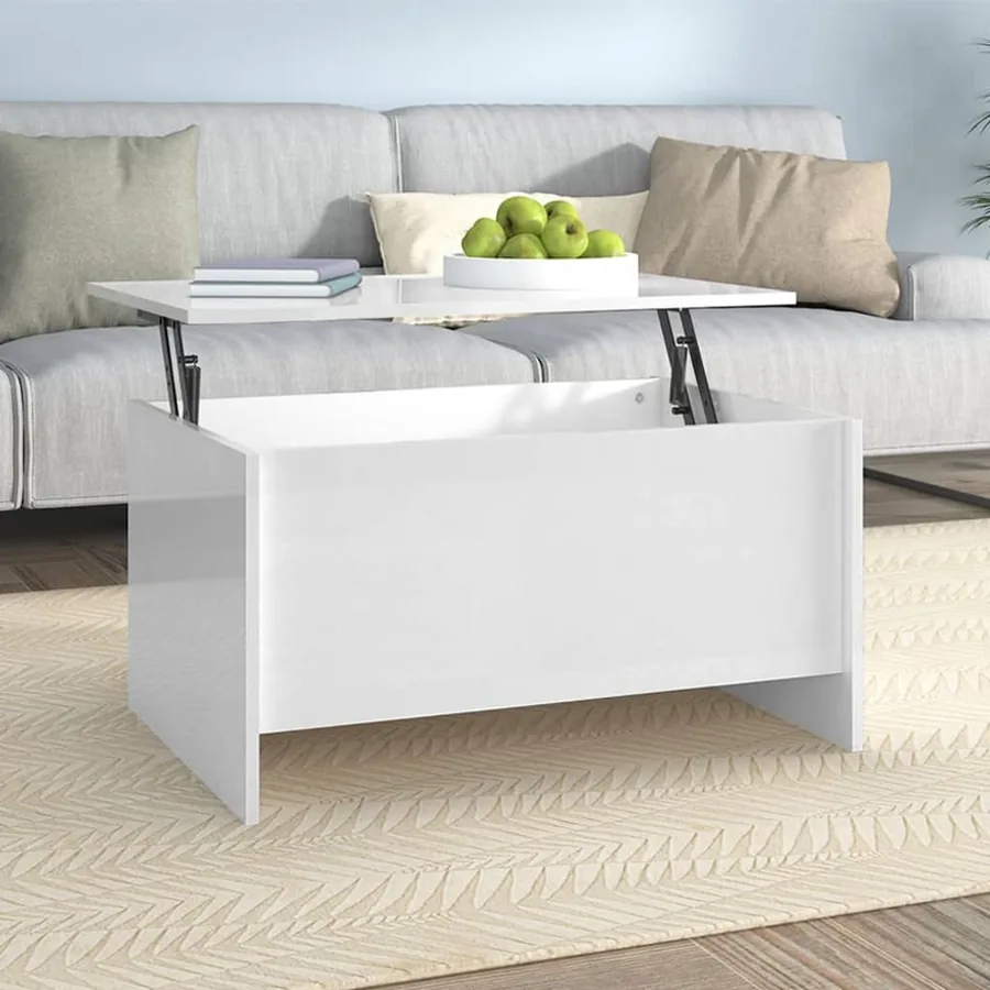 Table basse blanc brillant 80x55,5x41,5 cm bois d'ingénierie