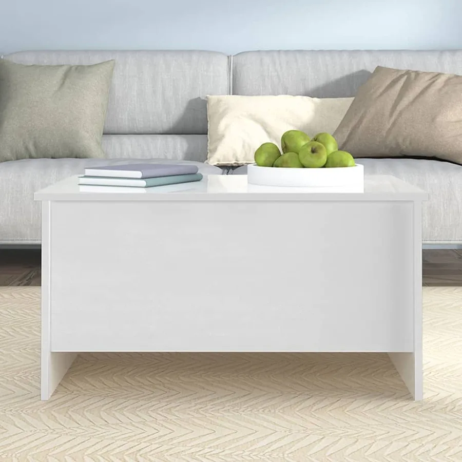 Table basse blanc brillant 80x55,5x41,5 cm bois d'ingénierie - 7