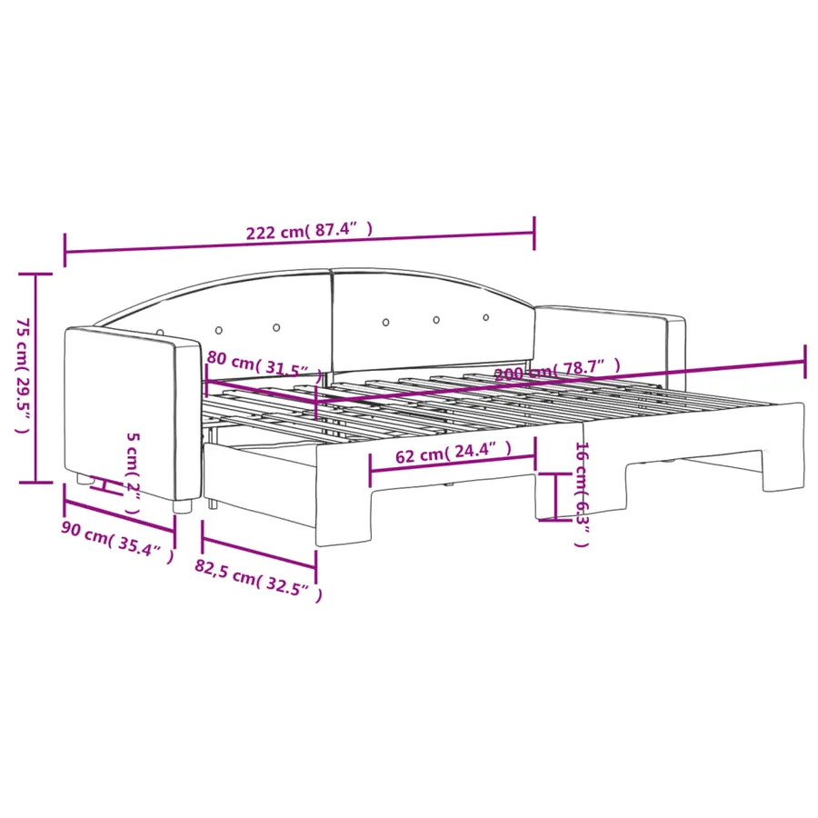 Lit de jour avec gigogne sans matelas rose 80x200 cm - 9