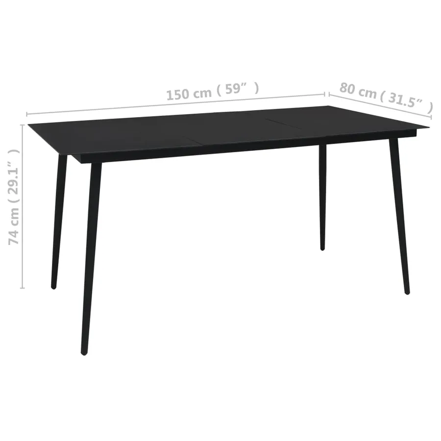 Table à dîner de jardin Noir 150x80x74 cm Acier et verre - 4