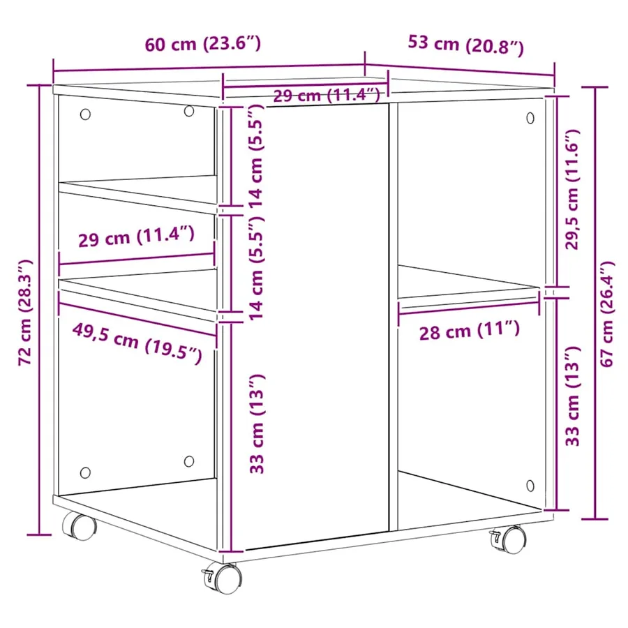 Armoire à roulettes Blanc 60x53x72 cm Bois d’ingénierie - 9