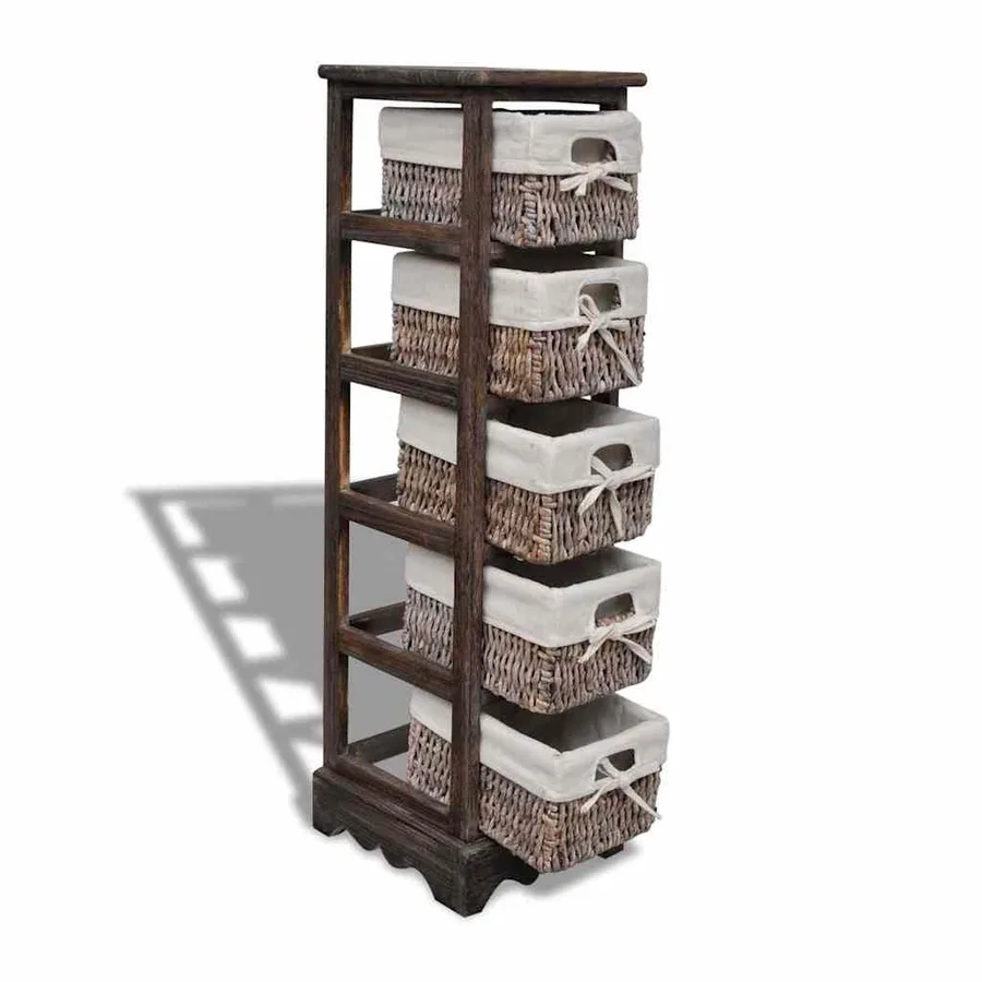 Étagère de rangement en bois 5 paniers en tissage Marron - 5