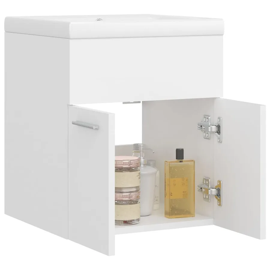 Armoire d'évier avec lavabo intégré Blanc Aggloméré - 4