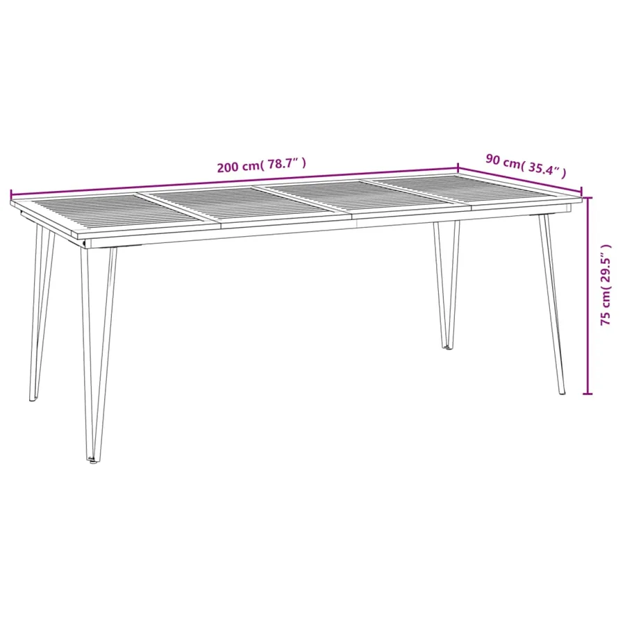 Table de jardin avec pieds épingle à cheveux 200x90x75 acacia - 8