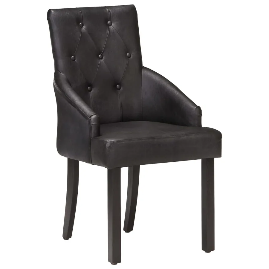 Chaises à manger lot de 4 noir cuir de chèvre véritable - 2