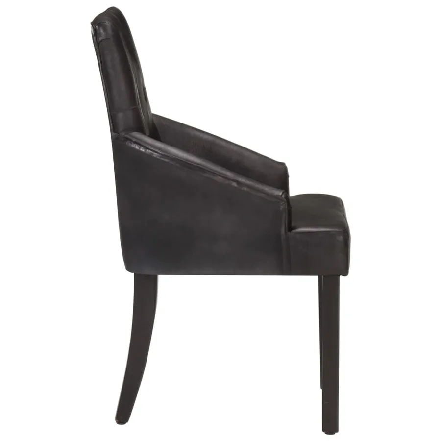 Chaises à manger lot de 4 noir cuir de chèvre véritable - 4