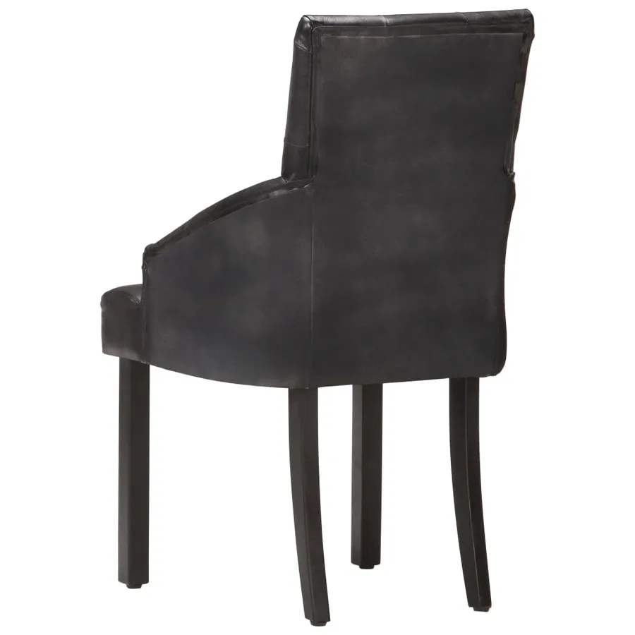 Chaises à manger lot de 4 noir cuir de chèvre véritable - 5