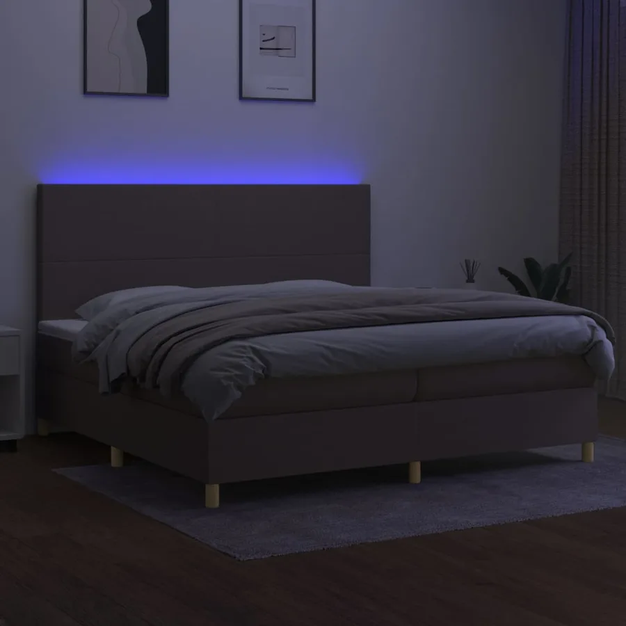 Sommier à lattes de lit et matelas et LED Taupe 200x200cm Tissu - 4