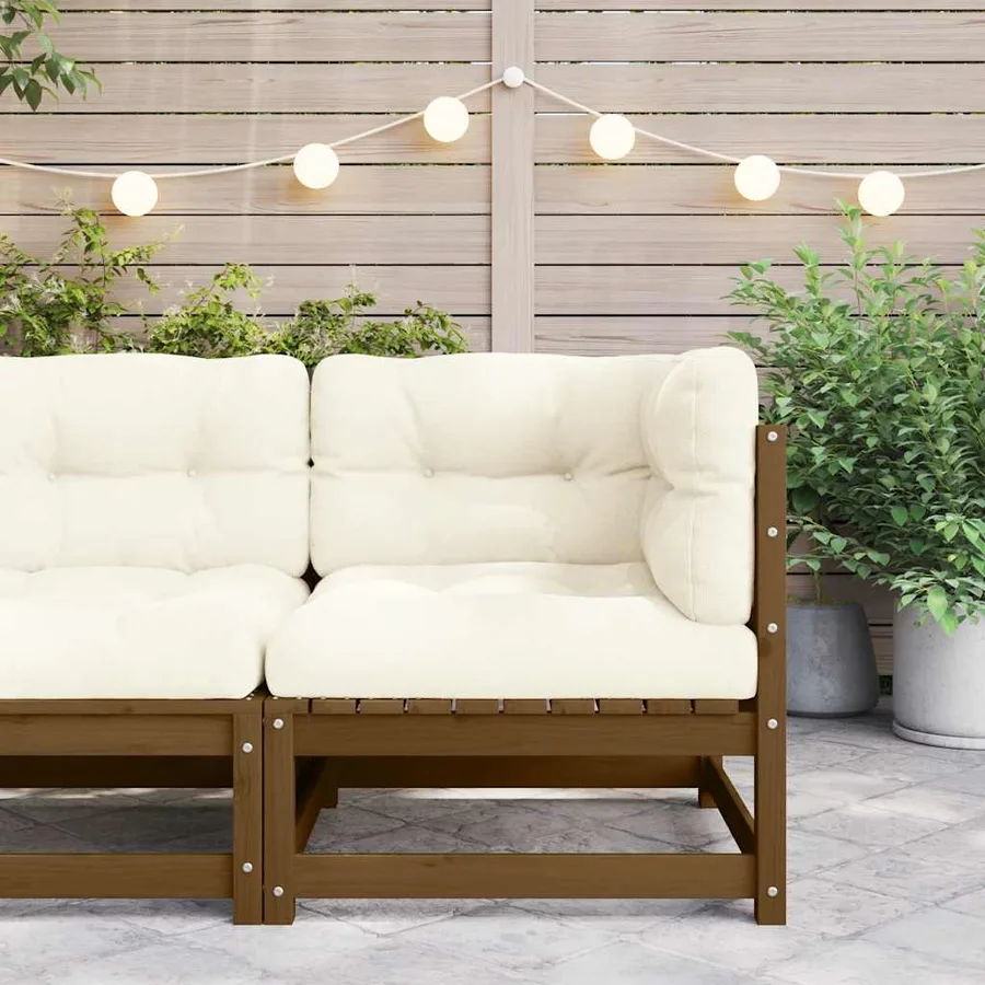 Canapé d'angle de jardin avec coussins crème Bois de pin massif - 3