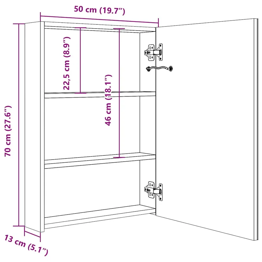 Armoire de salle de bain à miroir LED blanc et chêne 50x13x70cm - 8
