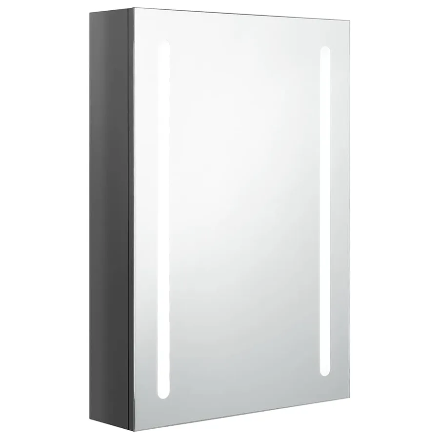 Armoire de salle de bain à miroir LED gris brillant 50x13x70 cm - 2
