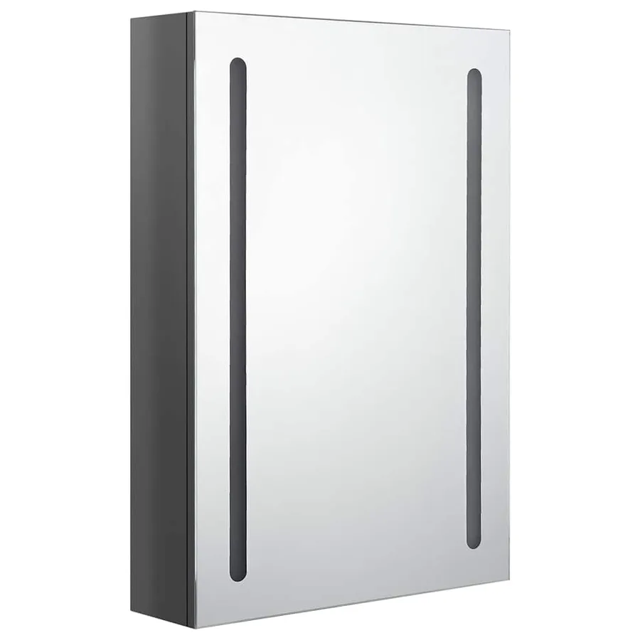 Armoire de salle de bain à miroir LED gris brillant 50x13x70 cm - 3