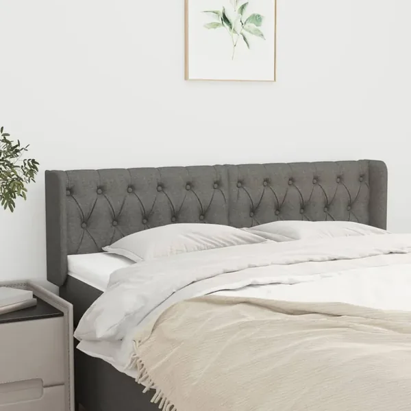 Tête de lit avec oreilles Gris foncé 163x16x78/88 cm Tissu