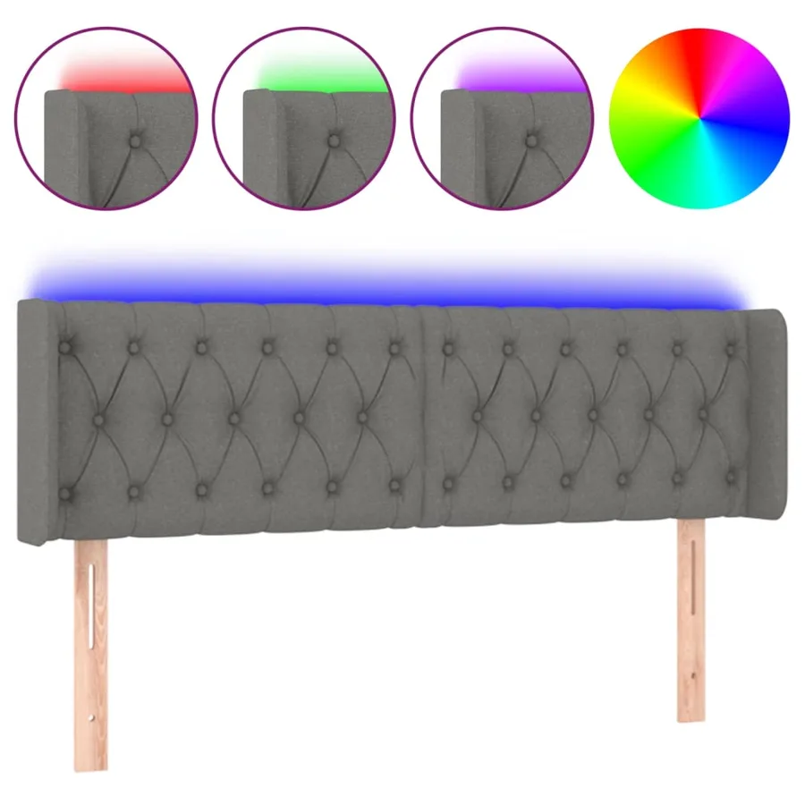 Tête de lit à LED Gris foncé 163x16x78/88 cm Tissu - 2
