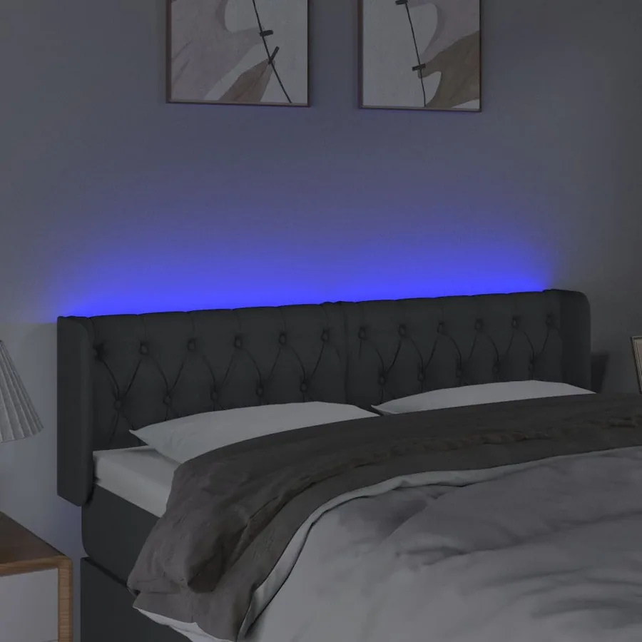 Tête de lit à LED Gris foncé 163x16x78/88 cm Tissu - 4