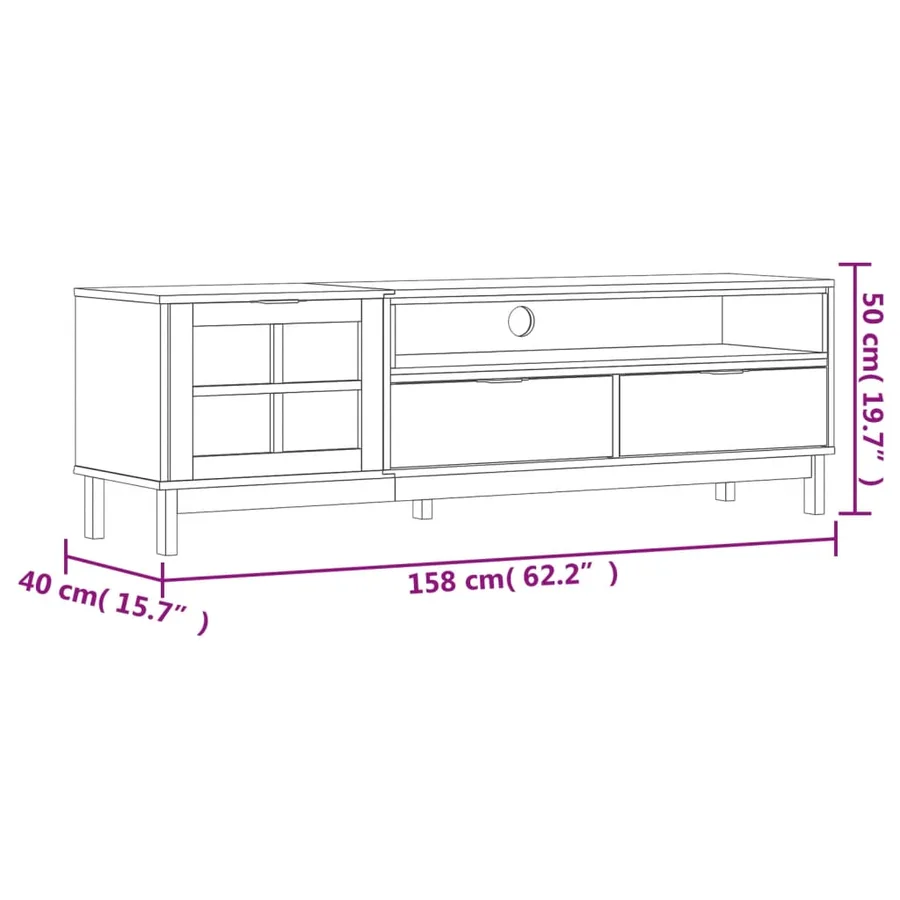 Meuble TV avec porte vitrée FLAM 158x40x50cm bois massif de pin - 10