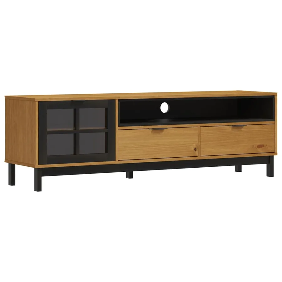 Meuble TV avec porte vitrée FLAM 158x40x50cm bois massif de pin - 2