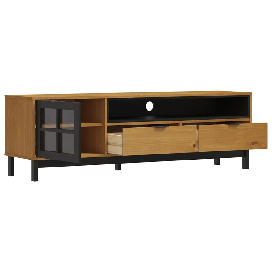 Meuble TV avec porte vitrée FLAM 158x40x50cm bois massif de pin - 4