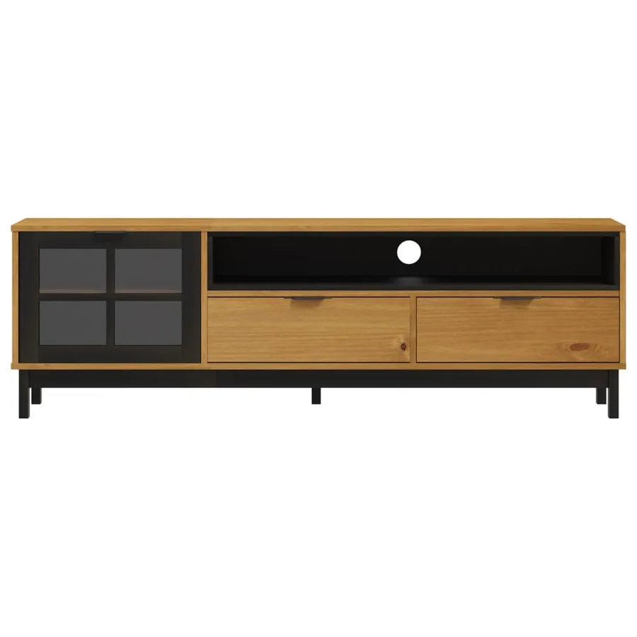 Meuble TV avec porte vitrée FLAM 158x40x50cm bois massif de pin - 5