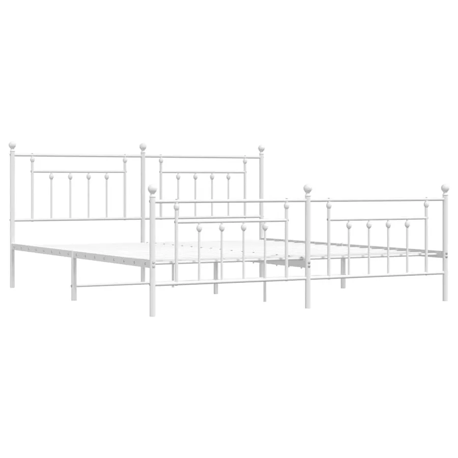 Cadre de lit métal sans matelas et pied de lit blanc 193x203 cm - 3